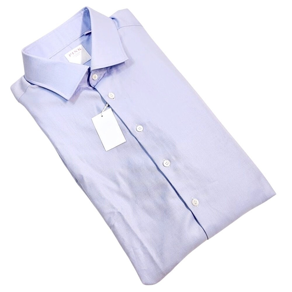 Pink Blue Poplin Cotton Dress Shirt Sz 17 / 43L NWT $185